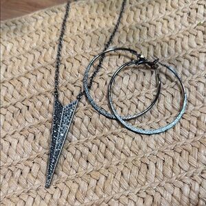 Elegant Silver tone Necklace and Hoop Earrings Set